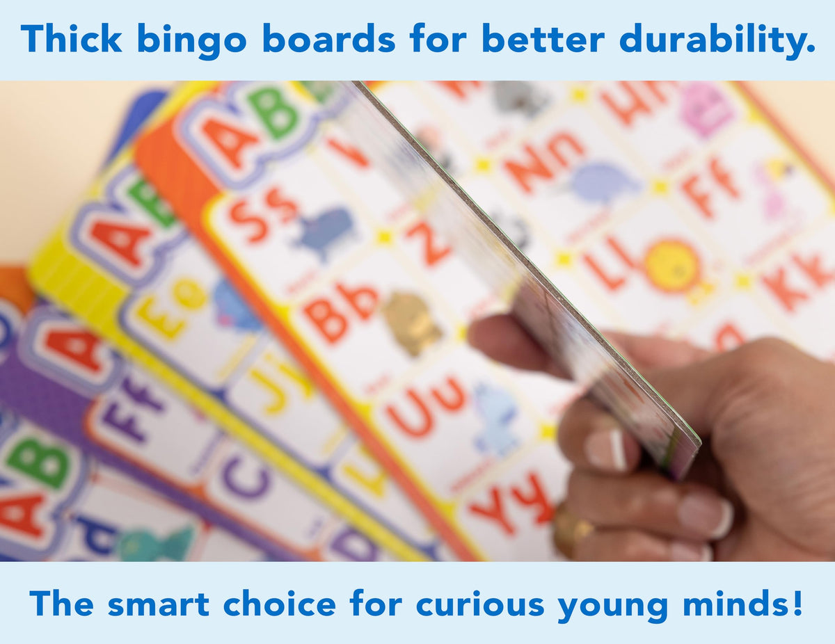 Party Hearty Alphabet and Number, ABC and 123 Bingo Board Game for Kindergarten and Preschool Kids Learn to Read Fun 2 Versions for Ages 4 and Up (Food Edition)