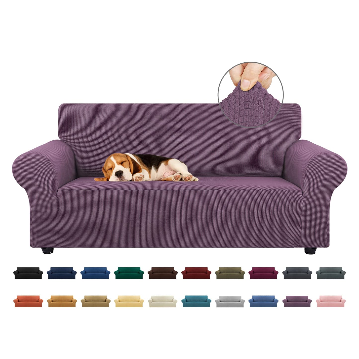 KEKUOU Stretch Loveseat Sofa Cover Slipcover,Couch Covers for 2 Cushion Couch Sofa (55"-78") Furniture Protector Sofa with Elastic Bottom for Kids,Dog. Jacquard Small Checked (Medium,Dark Purple)