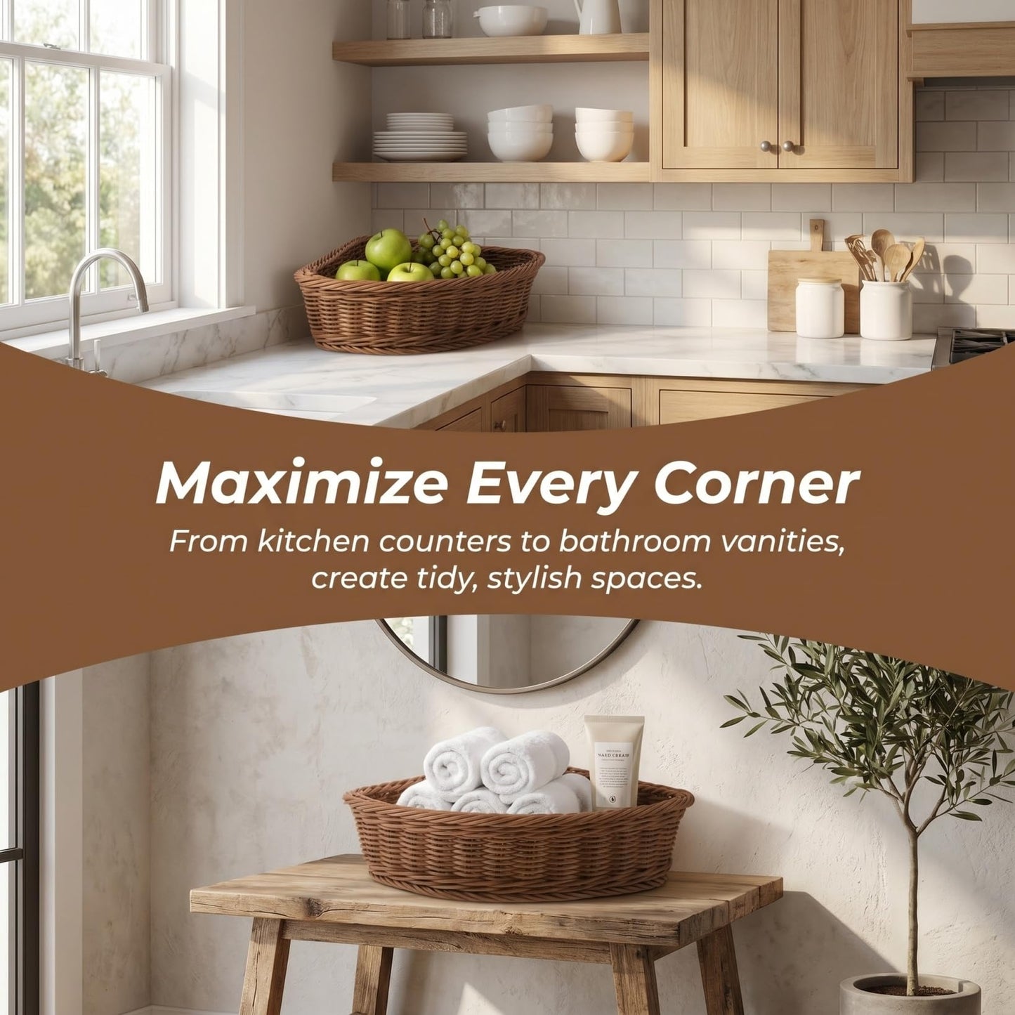 DOITOOL 2pcs Triangle Corner Storage Baskets Plastic Rotating Base, Small Triangle Shelf Organizers