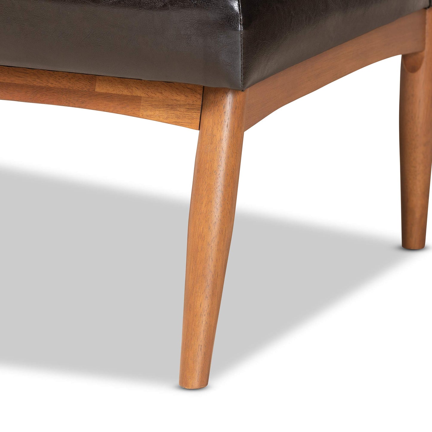 Baxton Studio Daymond Mid-Century Modern Dark Brown Faux Leather Upholstered and Walnut Brown Finished Wood 2-Piece Dining Nook Banquette Set