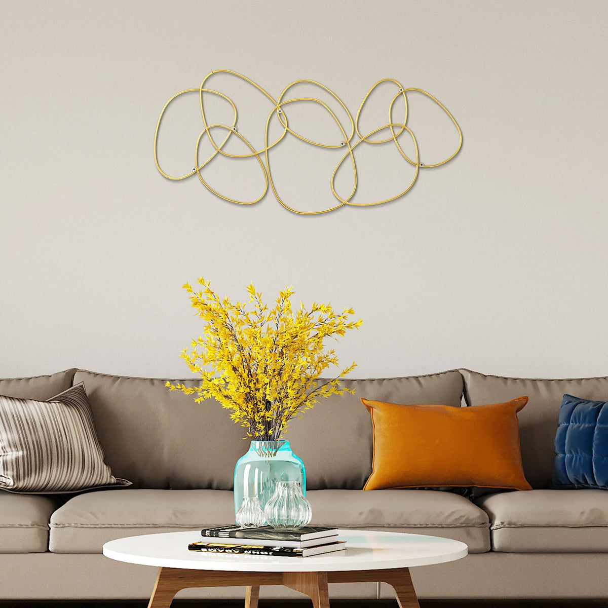 Hicarer 3 Pcs Interlocking Rings Wall Sculpture Gold Metal Home Wall Decor Abstract Aesthetic Gold Decoration for Art Bedroom Living Room Bathroom Home(Circle)