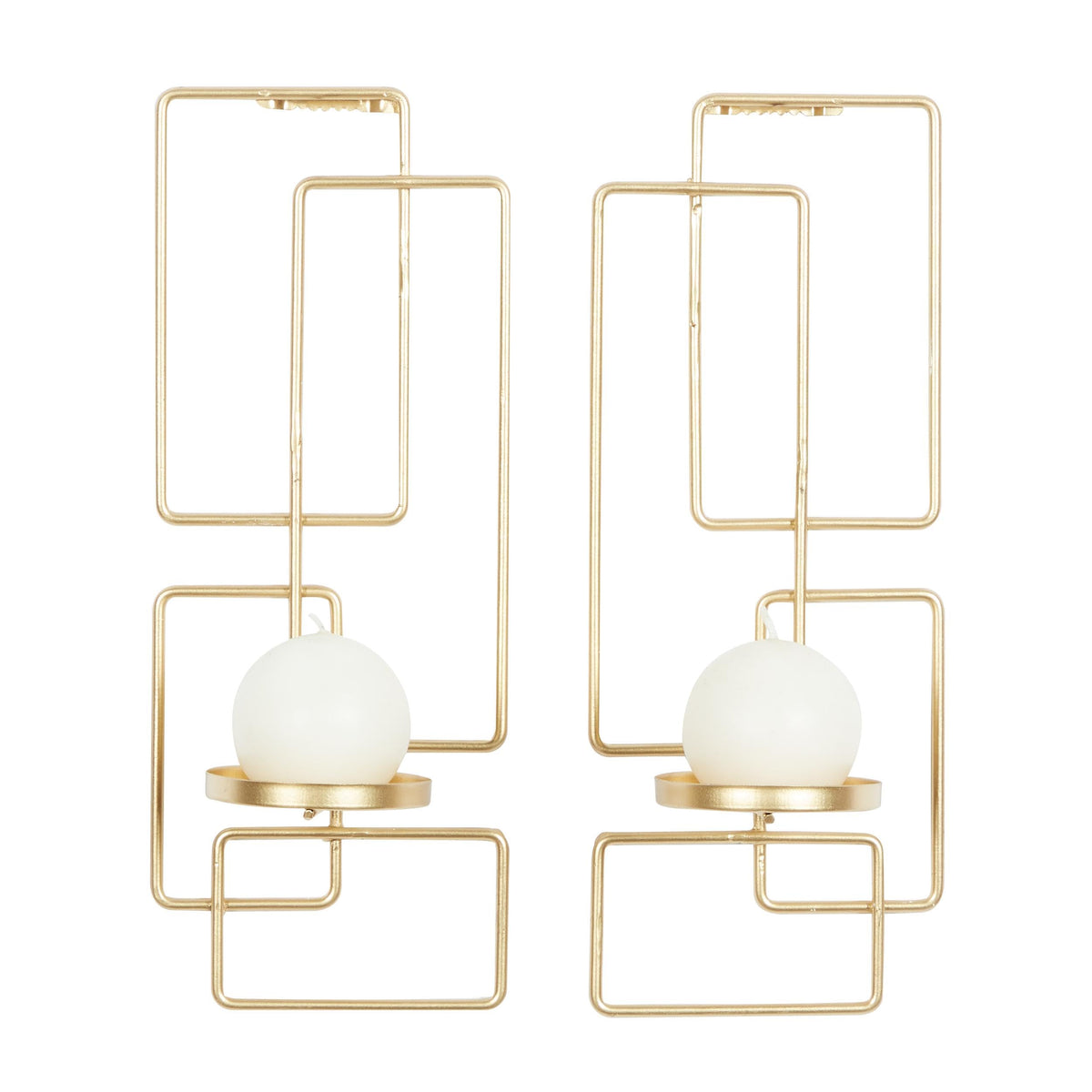Deco 79 Metal Geometric Tealight 2 Plate Wall Sconce, Set of 2, 5"W, 13"H, Gold