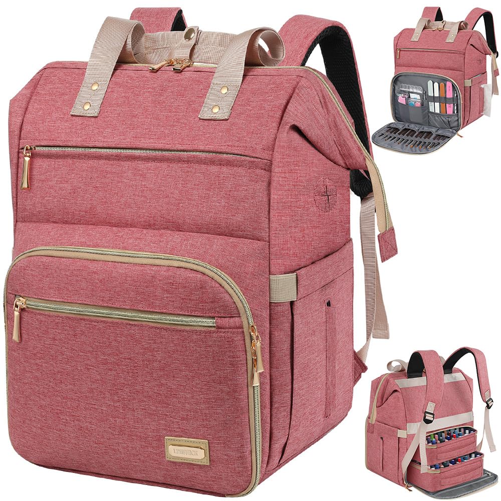LTINVECK Nail Polish Organizer Case Backpack Holds 70 Bottles (15ml/0.5fl.oz)& Nail Lamp, 2 Layers Detachable Nail Kit Storage Case, Large Travel Nail Supplies Shoulder Bag for Manicure Tools (Pink)