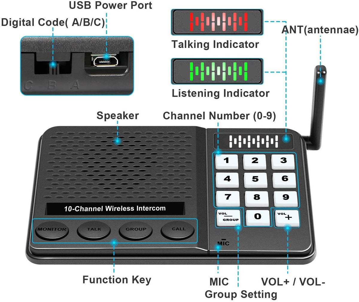 6 Pack Intercoms Wireless for Home - Room to Room Intercom System for House, Business, Office, Hotel - Long Range Home Communication System