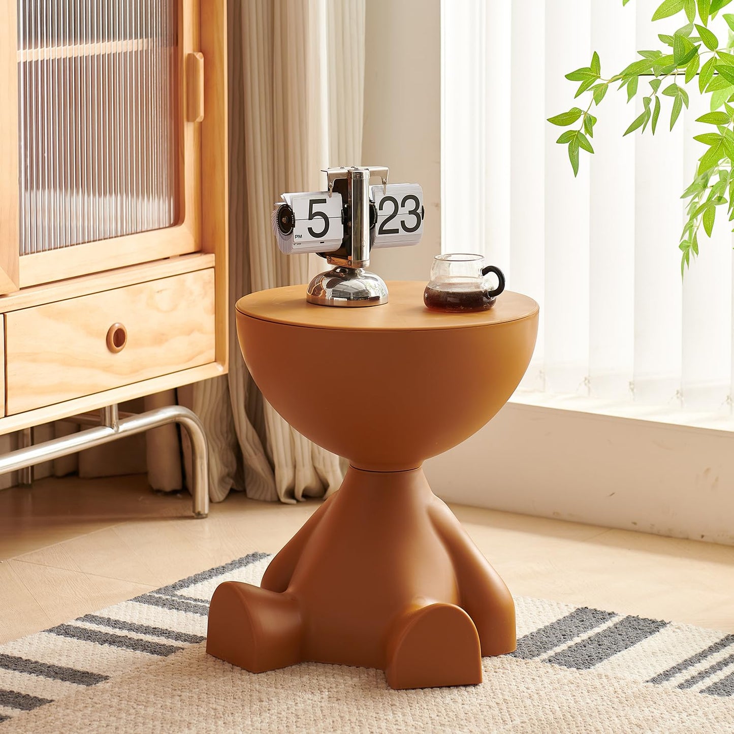 Side Table, Circle Coffee Tables, Sofa Table Nightstand, Small End Tables Accent Balcony Office, Modern Bedside Home Decor for Living Room, Bedroom, Small Spaces, Easy Assembly (Orange)