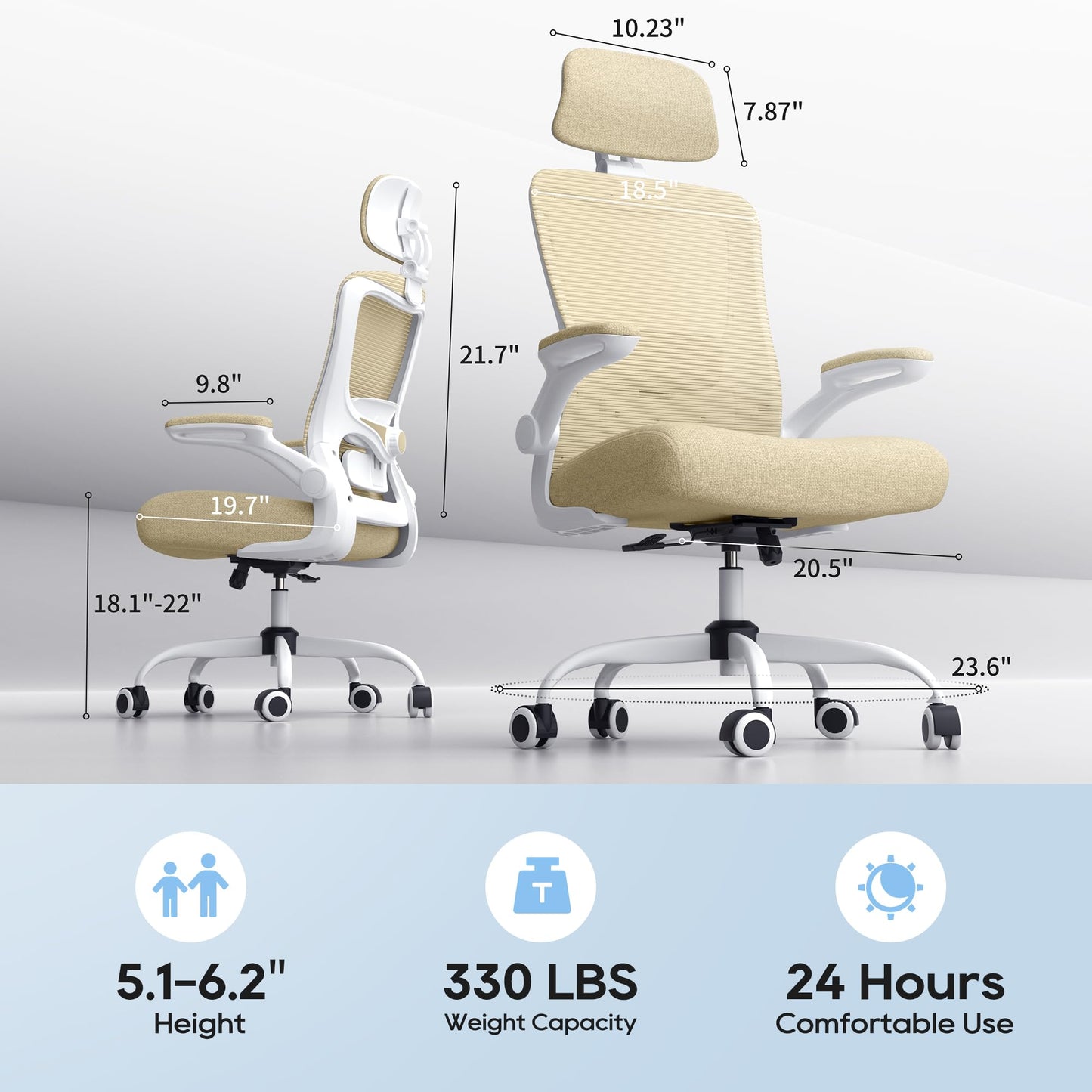 Ergonomic Office Chair for Long Hours, Relieve Back Pressure, Stay Comfortable & Focused All Day, 330LBS Capacity, Ideal for Home Office, Office & Study
