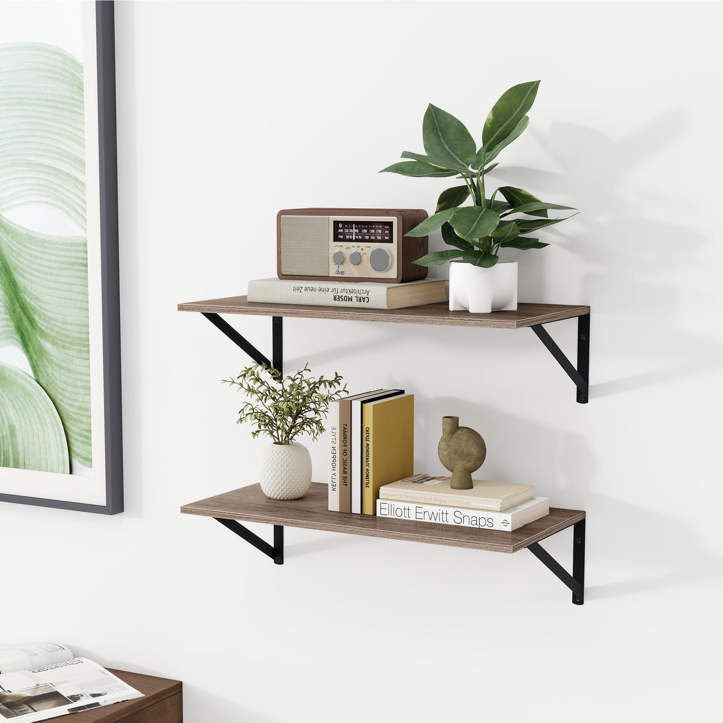 Heimlove Deep Floating Shelves for Wall, 24W x 12D Rustic Grey Wood Wall Shelves Set of 2, Large Floating Shelf for Living Room, Kitchen, Office, Bedroom and Decor Storage, with Metal Bracket - Grey
