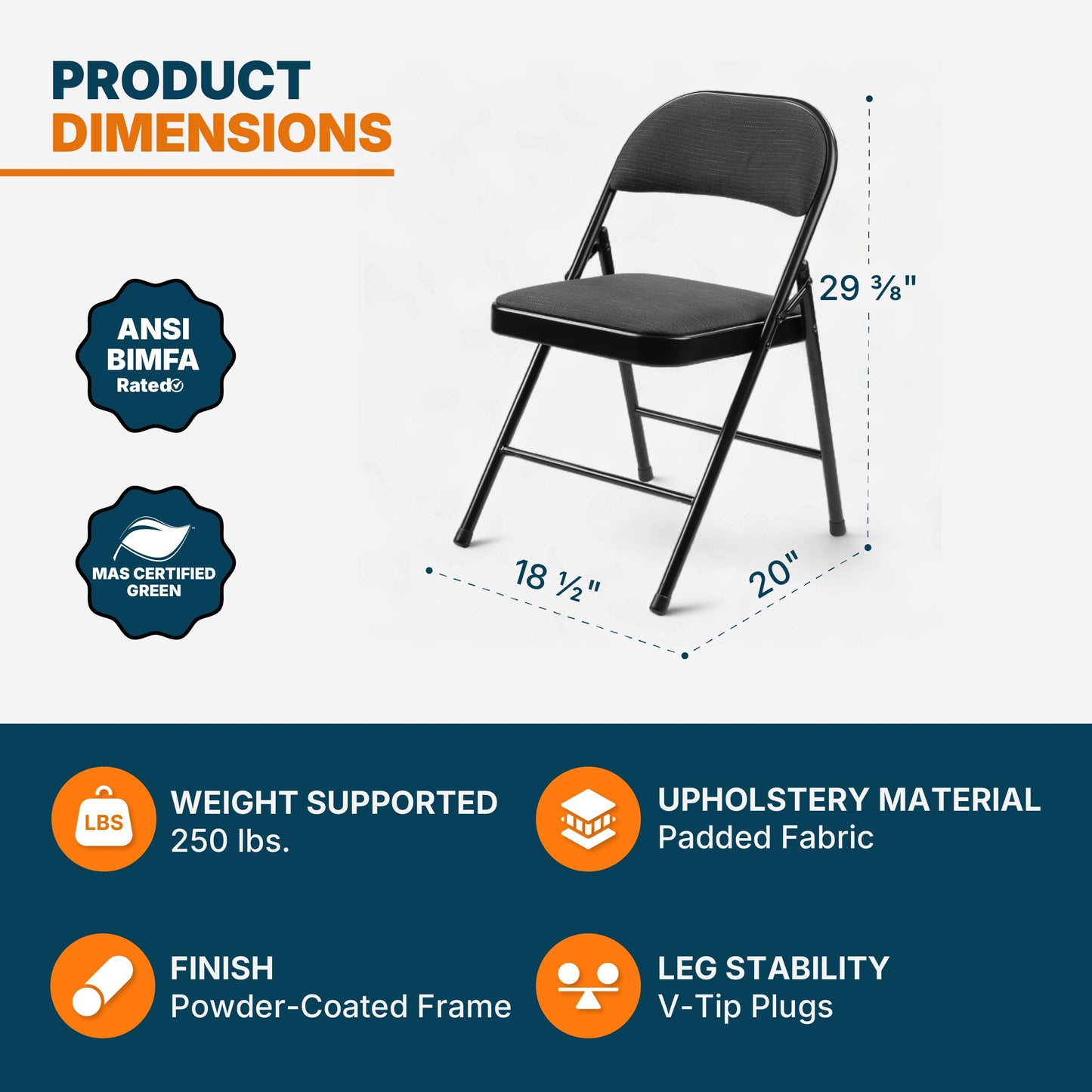 OEF Furnishings OEF970 Series Premium Fabric Padded All Steel Folding Chairs, Comfort Cushioned Seat & Back for Meeting Office Training Rooms (4 Pack, Cosmic Black)
