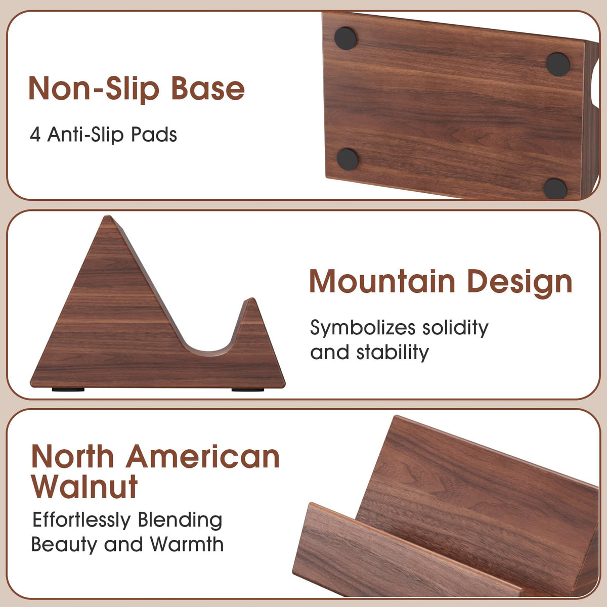 MaxGear Walnut Wood Business Card Holder, Wooden Desk Organizer for Storing & Displaying Business Cards, Elegant Mountain Design with Non-Slip Base for Office
