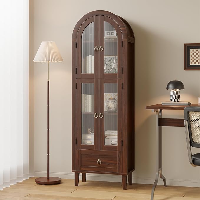 71" Tall Arched Cabinet with Acrylic Door, Modern Curio Arched Bookcase with