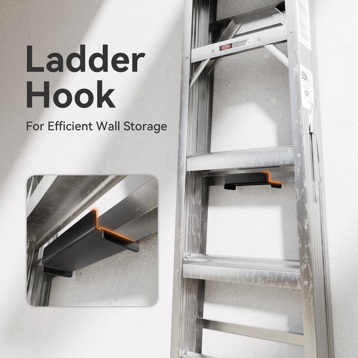 niffgaff Ladder Hooks for Garage Wall, 1 Pack Heavy Duty Wall Mount Storage Hanger for Ladders, Chairs & Patio Furniture, Fits Step & Extension Ladders, Garage Organization