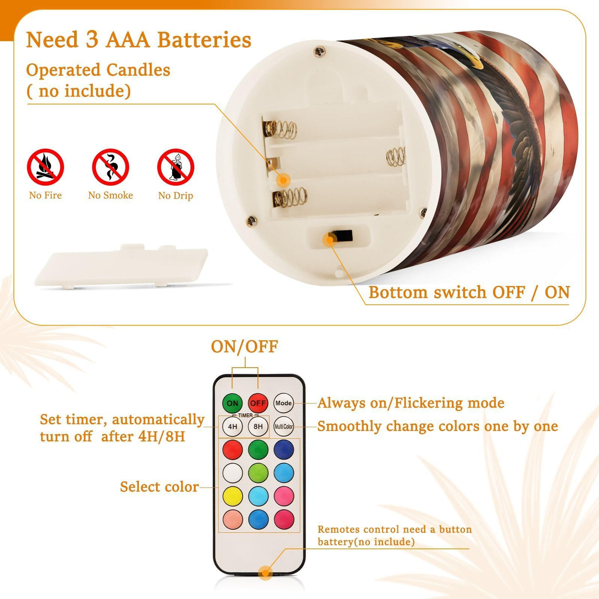 ALAZA Vintage Eagle USA Flag Flameless Candles, LED Pillar Candles with Remote Timer, Battery Operated Candles Set of 2