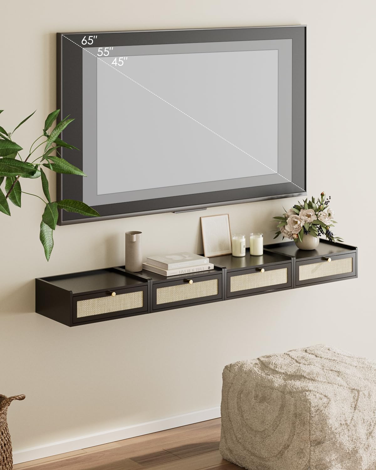 AEPOALUA Floating Nightstand,Wall Mounted Night Stand with Drawer,Small Floating Shelves,Floating Wood Bedside Table for Bedroom、Living Room、Bathroom (Bohemian, Black.)