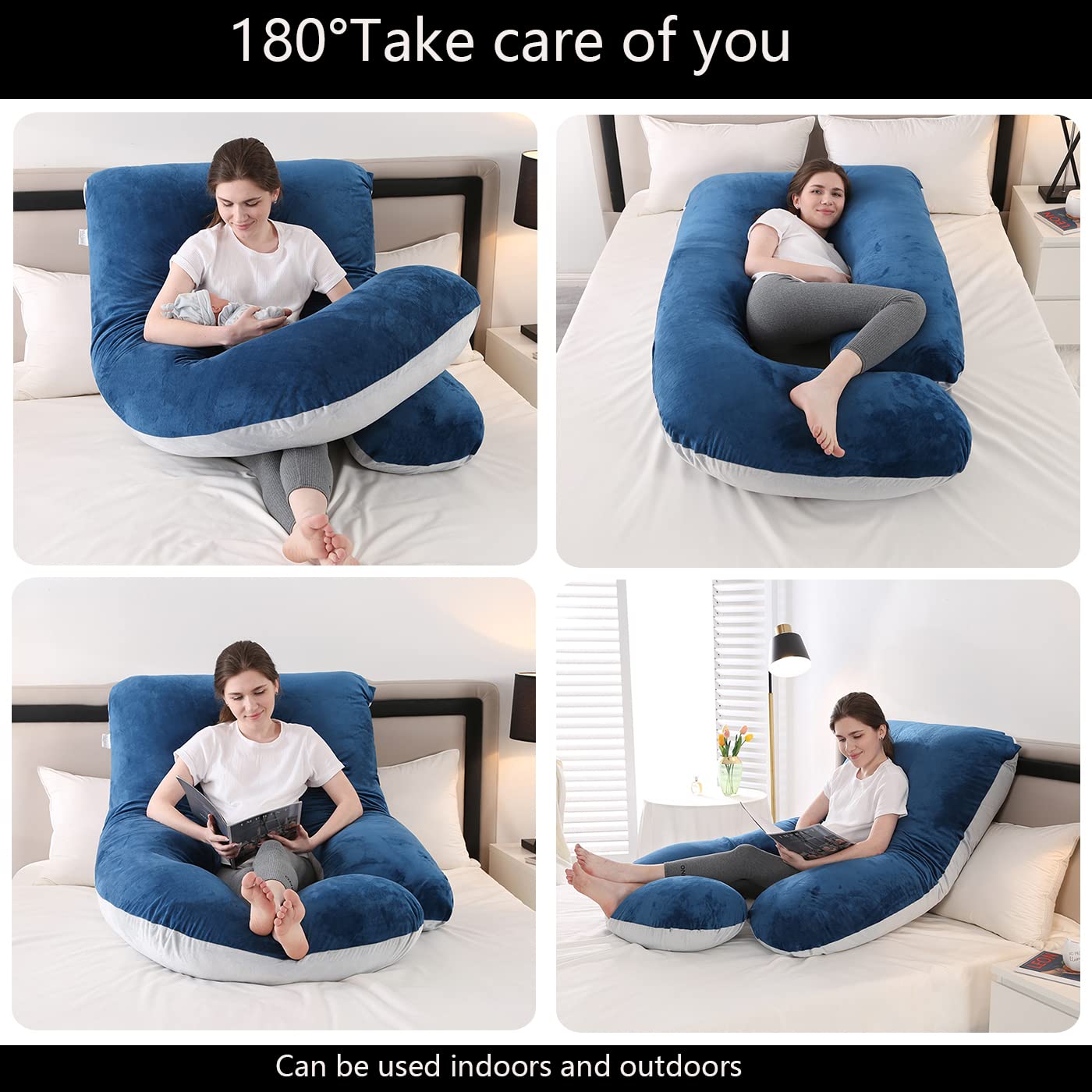 Jcickt Pregnancy Pillow for Sleeping,59 inch J/U-Shaped Maternity Pillow with Removable Washable Cover, Side-Sleeping Pregnant Body Pillow-Support for Backs,Legs, Belly, HIPS, Improve Sleep-Blue Grey