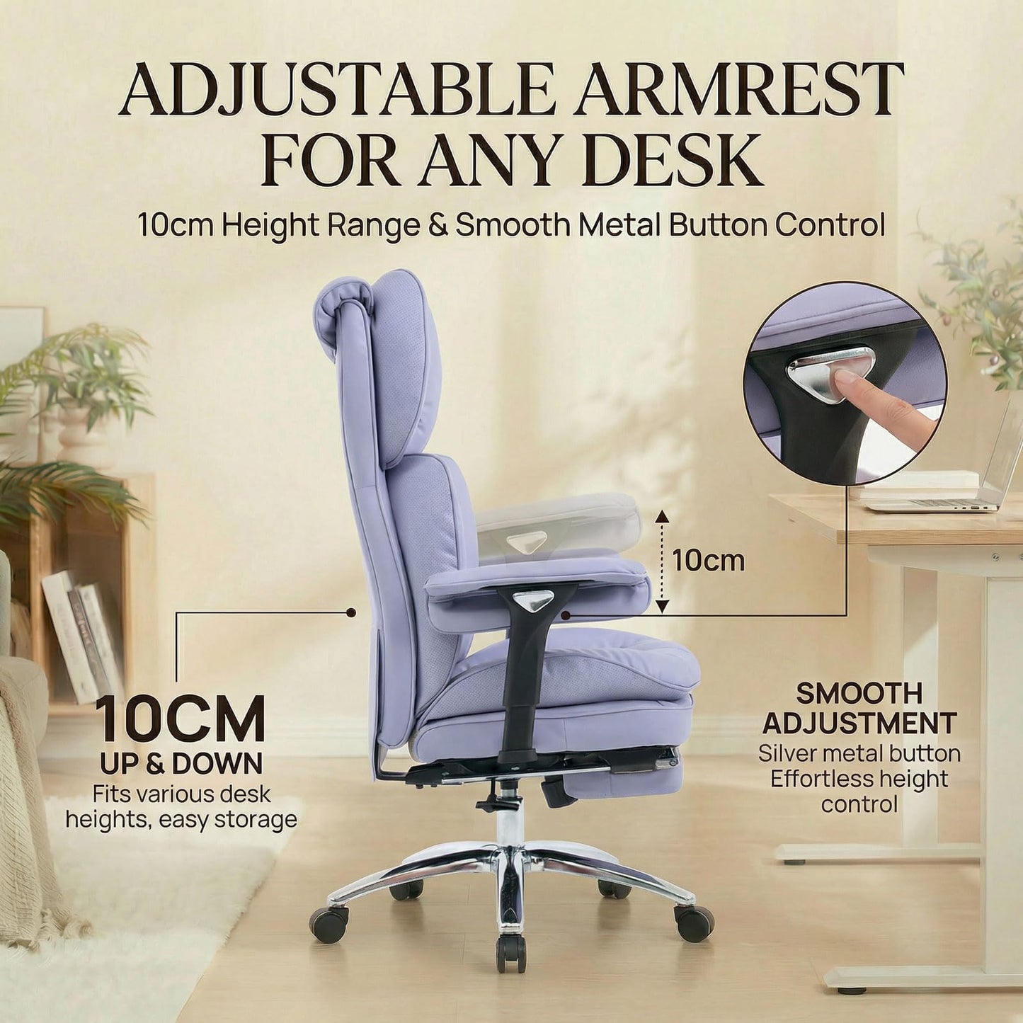 Efomao Big & Tall Executive Office Chair with Footrest - 400lbs Heavy Duty High Back PU Leather Desk Chair, Modern Ergonomic Reclining Computer Chair, Purple