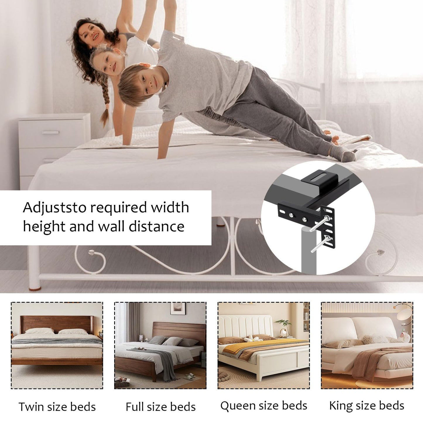 Longzhuo Universal Headboard Brackets, 2 Pack Headboard Kit for Adjustable Bed, with Footboard Extension Kit, Headboard Adapter Brackets for Twin, King, Queen, Full Size Bed Frame
