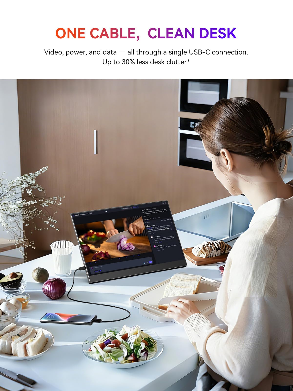 UPERFCET Portable Monitor, 15.6" 1080P 125% sRGB 2000:1 Contrast Ultra-Slim Laptop Monitor with Stand VESA USB-C Mini HDMI, Travel Second Screen for Computer, Phone, Mini PC, Game Consoles