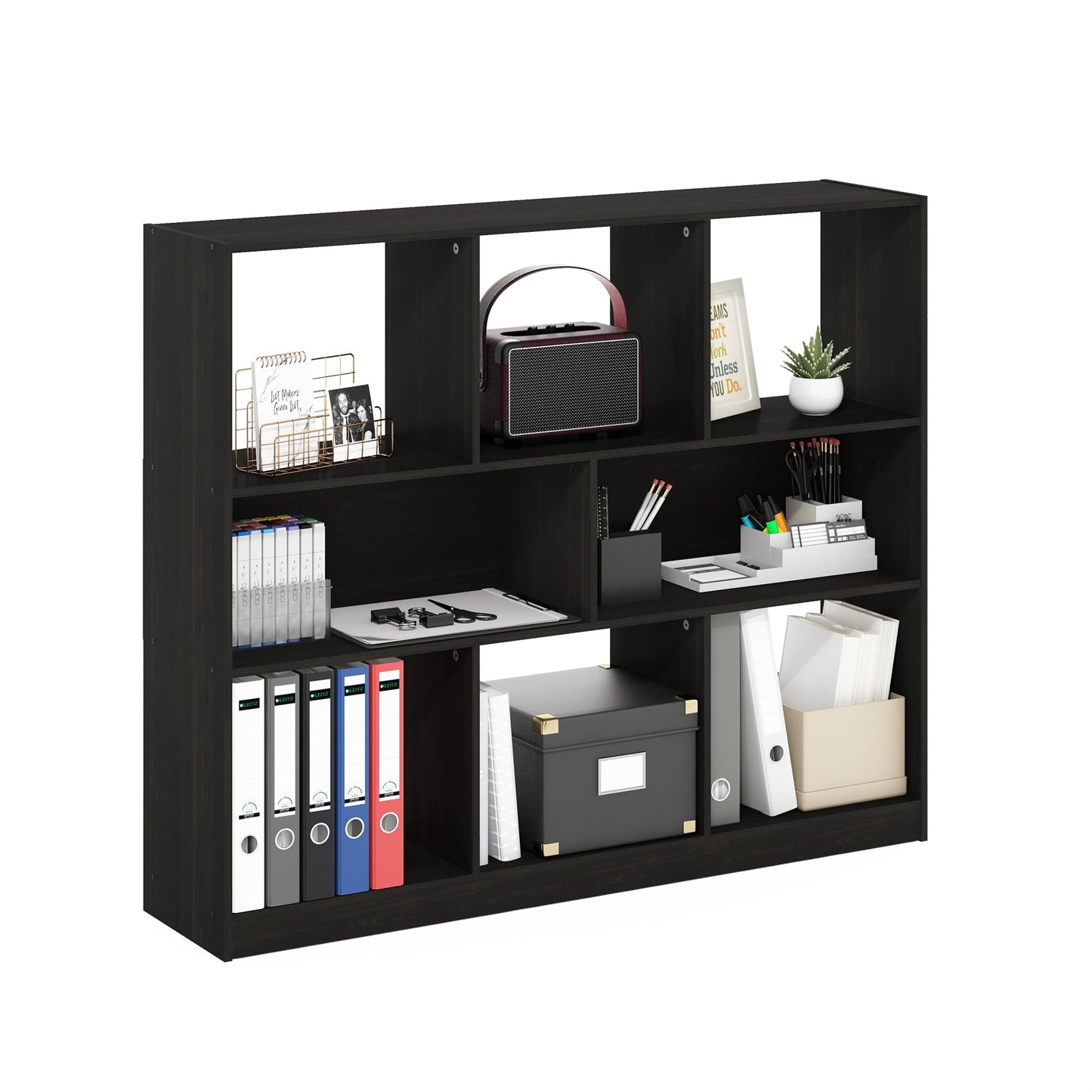 Furinno DALY Book Shelf, 8-Cube Bookshelf, Horizontal Cube Storage Organizer Bookcase, 10.9 x 47.2 x 39.4, for Living Room, Bedroom, Home Office, Dark Espresso