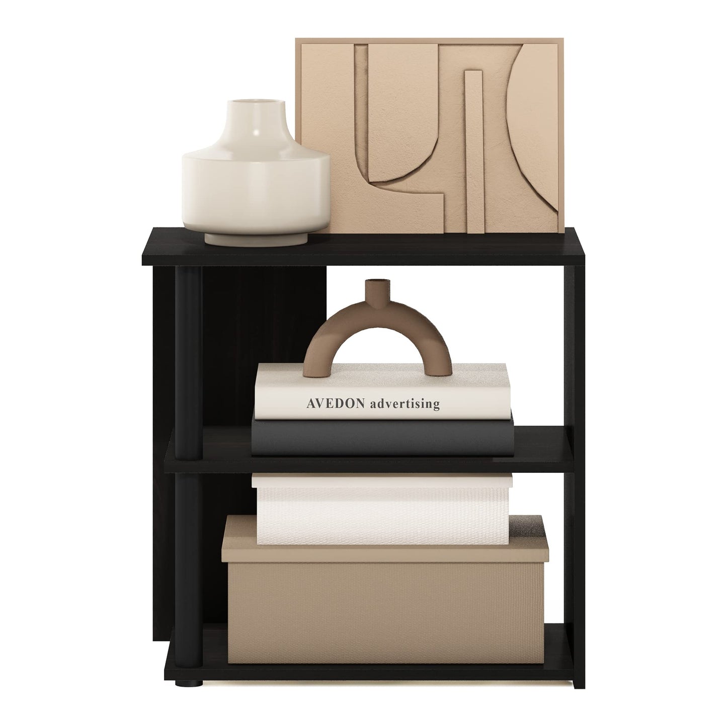 Furinno CAMNUS Side Table, 2-Tier Modern Metal Frame End Table with Open Shelf, Night Stand, Bedside Table, for Living Room, Bedroom, Solid White