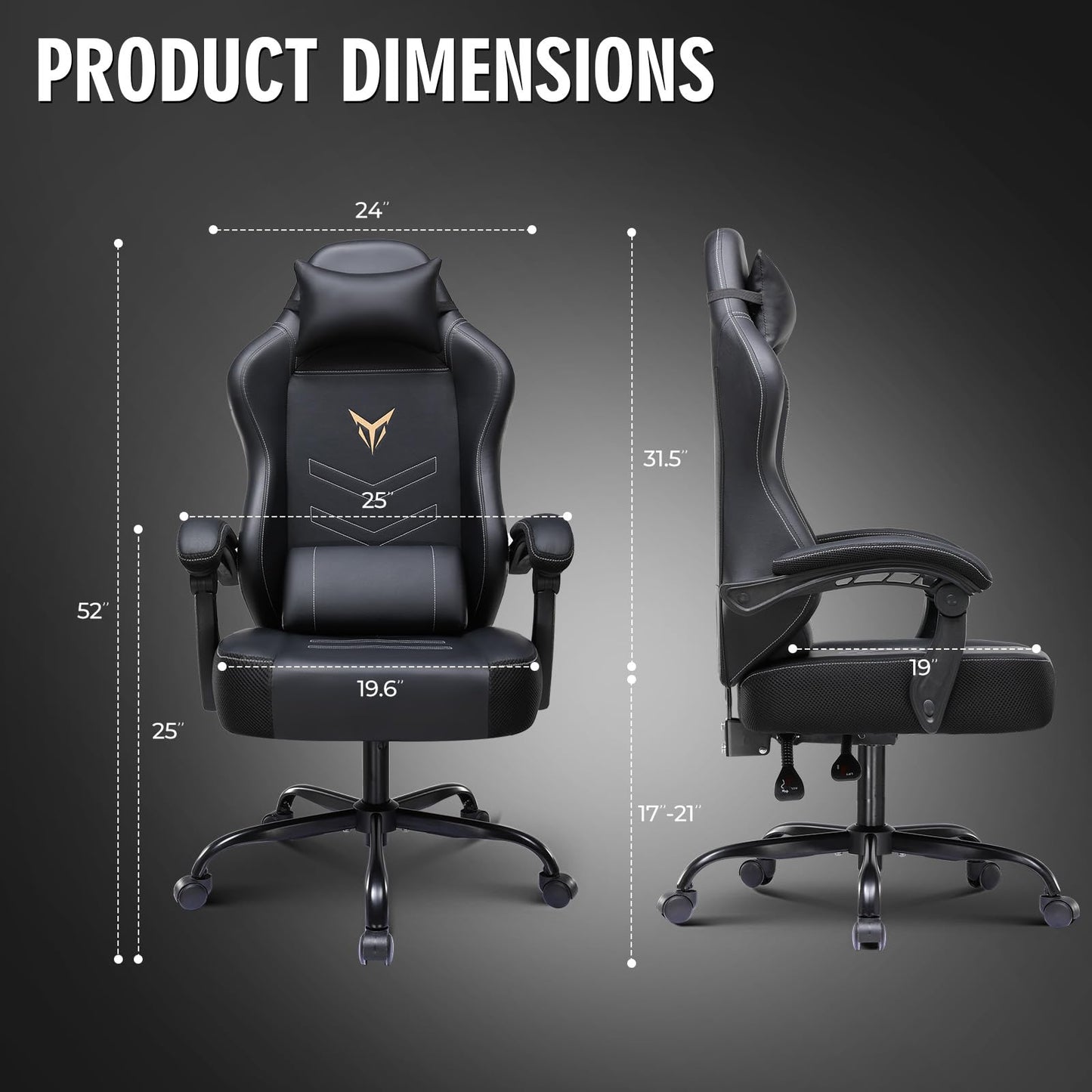 GTPLAYER Gaming Chair, Office Chair High Back Computer Chair for Adults, Leather Desk Chair Executive Ergonomic Height Adjustable with Headrest and Lumbar Support, 300lbs Black