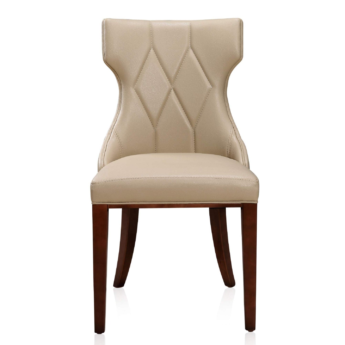 Manhattan Comfort Reine Dining Chairs Set of 2, Upholstered Seats with Diamond Stitching, Solid Beech Wood Frame, 4-Leg Base, 18.5" Seat Height, Fully Assembled, Cream