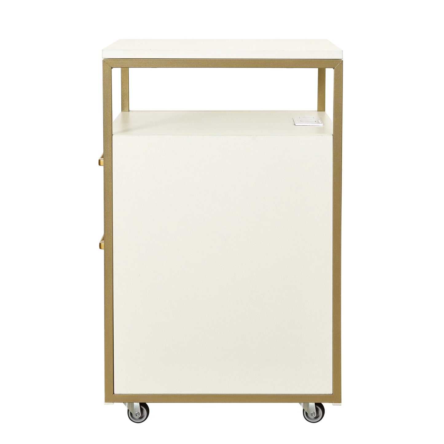 Modern 2-Drawer Rolling File Cabinet with Lock, 2 USB Ports and Power Outlet for Device Charging, Portable File Organizer or Printer Stand for Office or Home with Locking Wheels, White & Gold