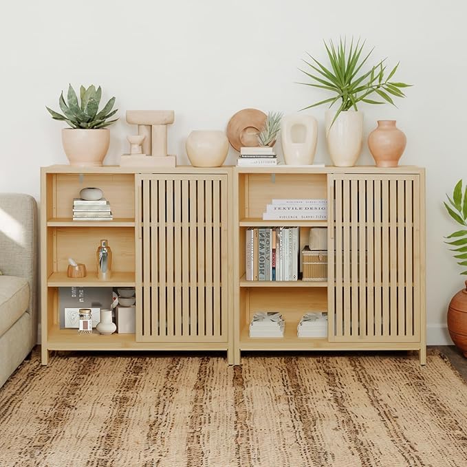Bamboo Bathroom Cabinet, Side Storage Organizer Cabinet