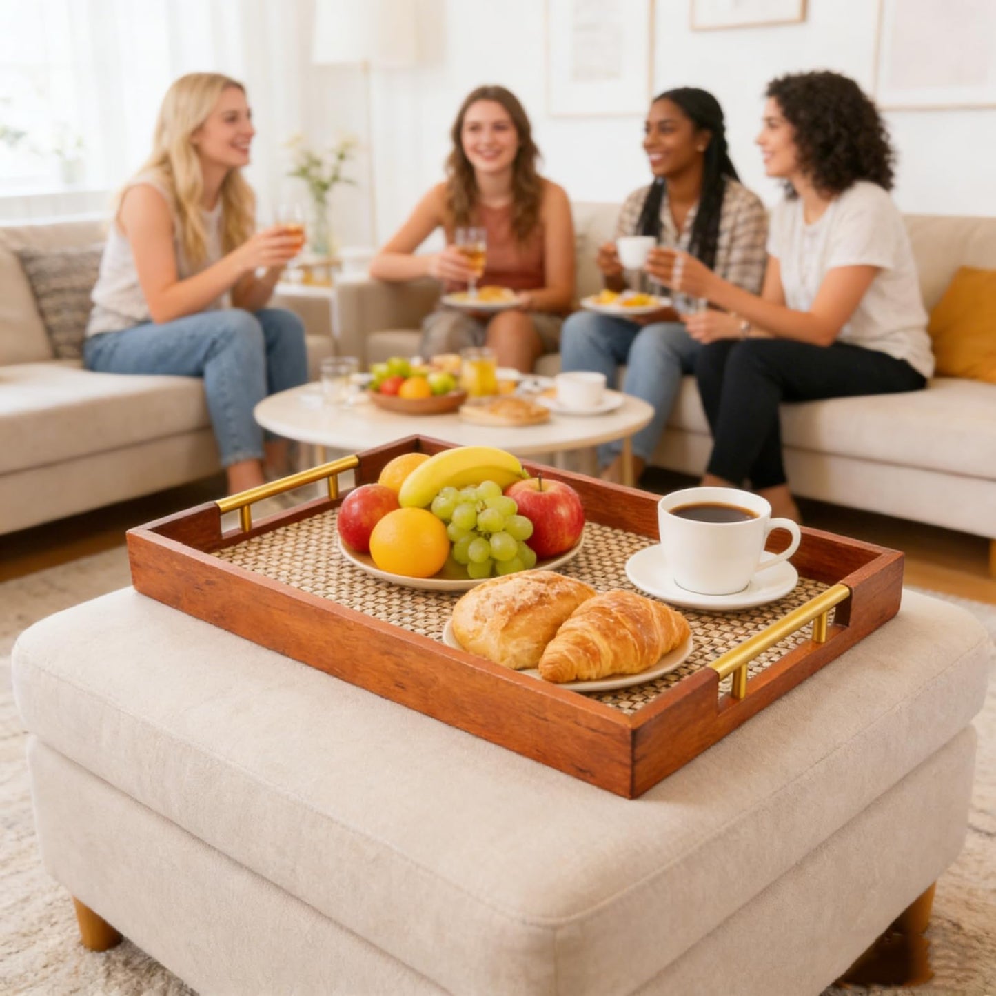 17.7x12in Wood Serving Tray with Handles Suitable for Coffee Tables Breakfast, Dinner Kitchen barbecues Ottoman Parties and Bars Can be Used as a Storage Tray for Rustic Decor