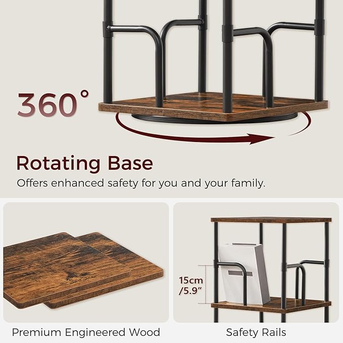 MAHANCRIS 4-Tier Rotating Bookshelf, Freestanding Corner Bookshelf, 360°