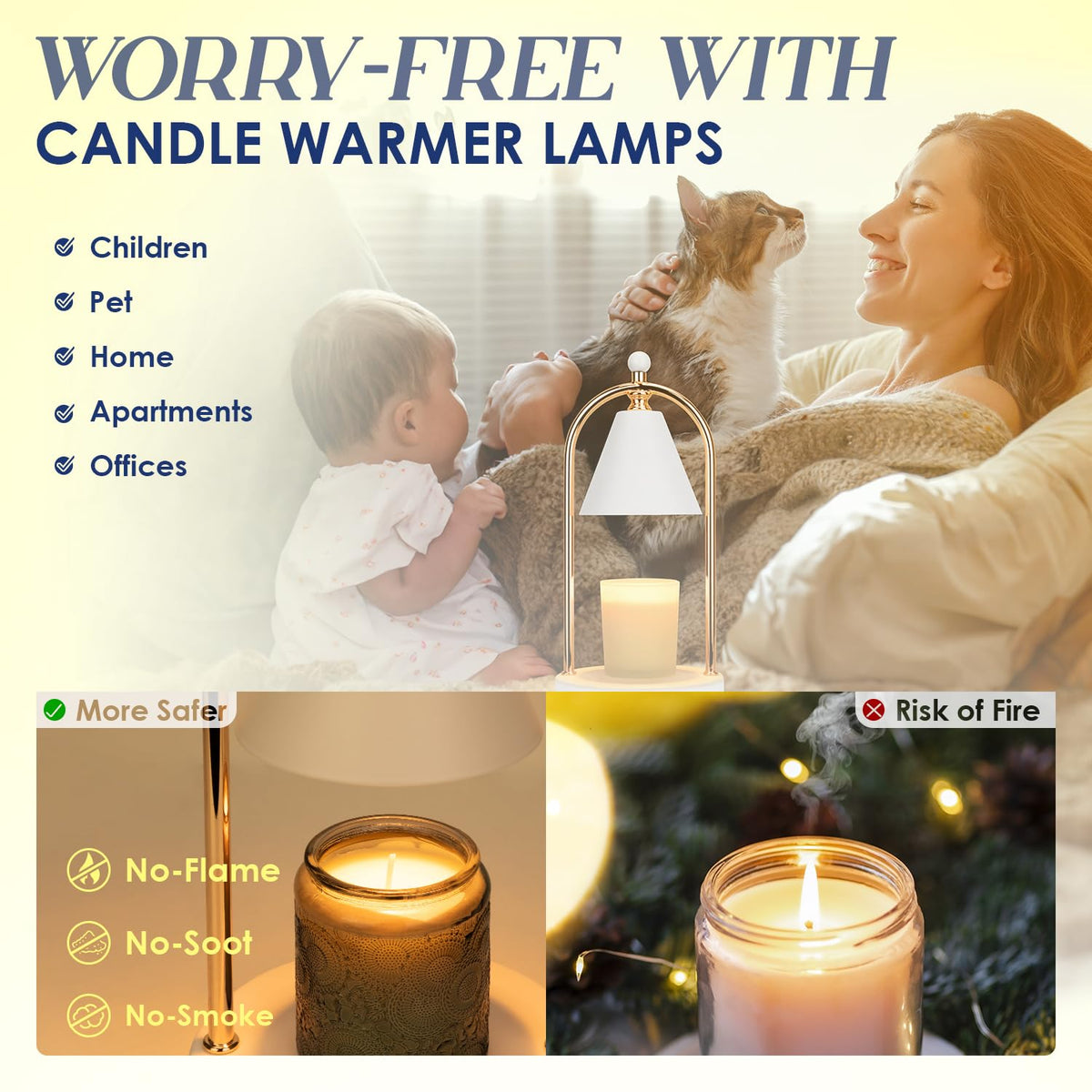 Soilsiu Candle Warmer Lamp With Timer, Electric White Light for Bedroom, Dimmable Wax Melts Warmer for Jars, Beside Lamp Gifts for Women Home Decor (2 Bulbs Included)