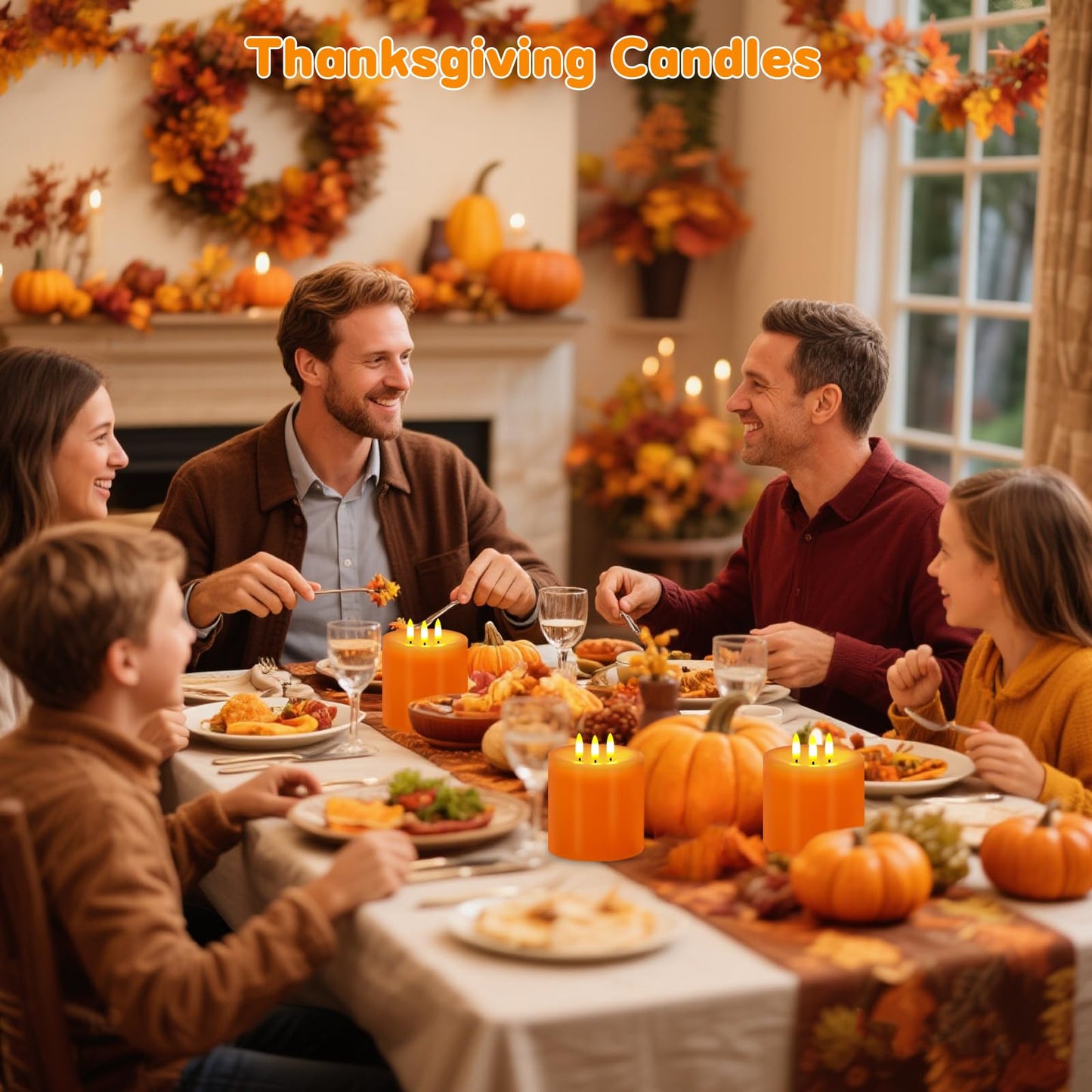 Large 3 Wick Flameless Candles, 4"x4" Flickering LED Candles with Remote & Timer, Dimmable Real Wax Pillar Candles Battery Operated, Orange Candles for Fall Thanksgiving Halloween Decor (Orange)