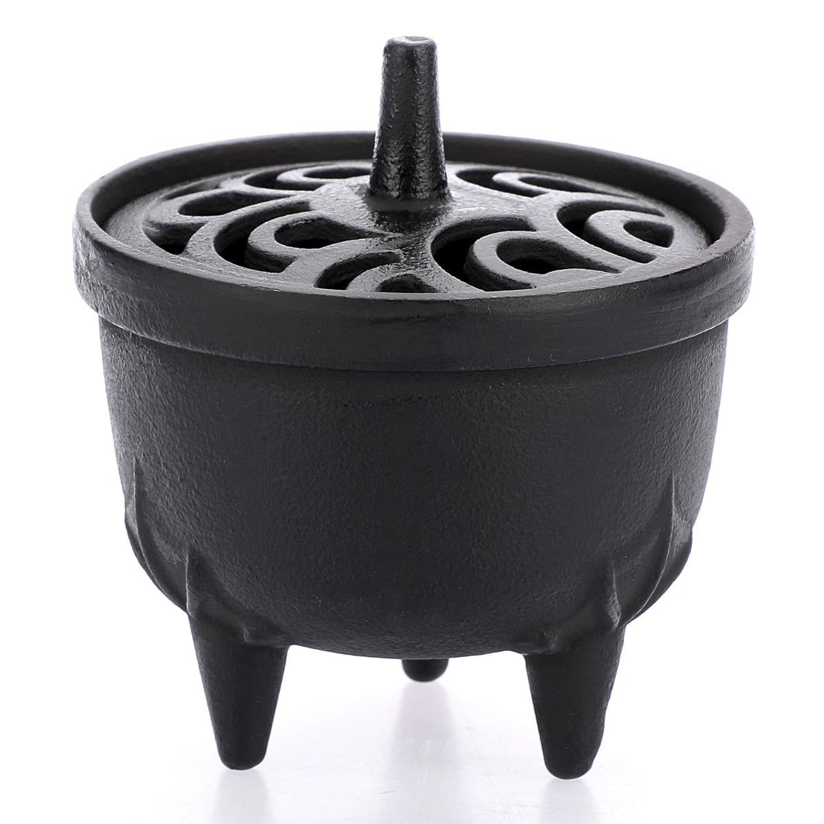 JUXYES Vintage Tripod Incense Burner Holder with Lid, Cast Iron Incense Holder Metal Cauldron Censer Antique Cone Coil Incense Burner Holder for Incense Resins, Cones, Charcoal or Wax Melts