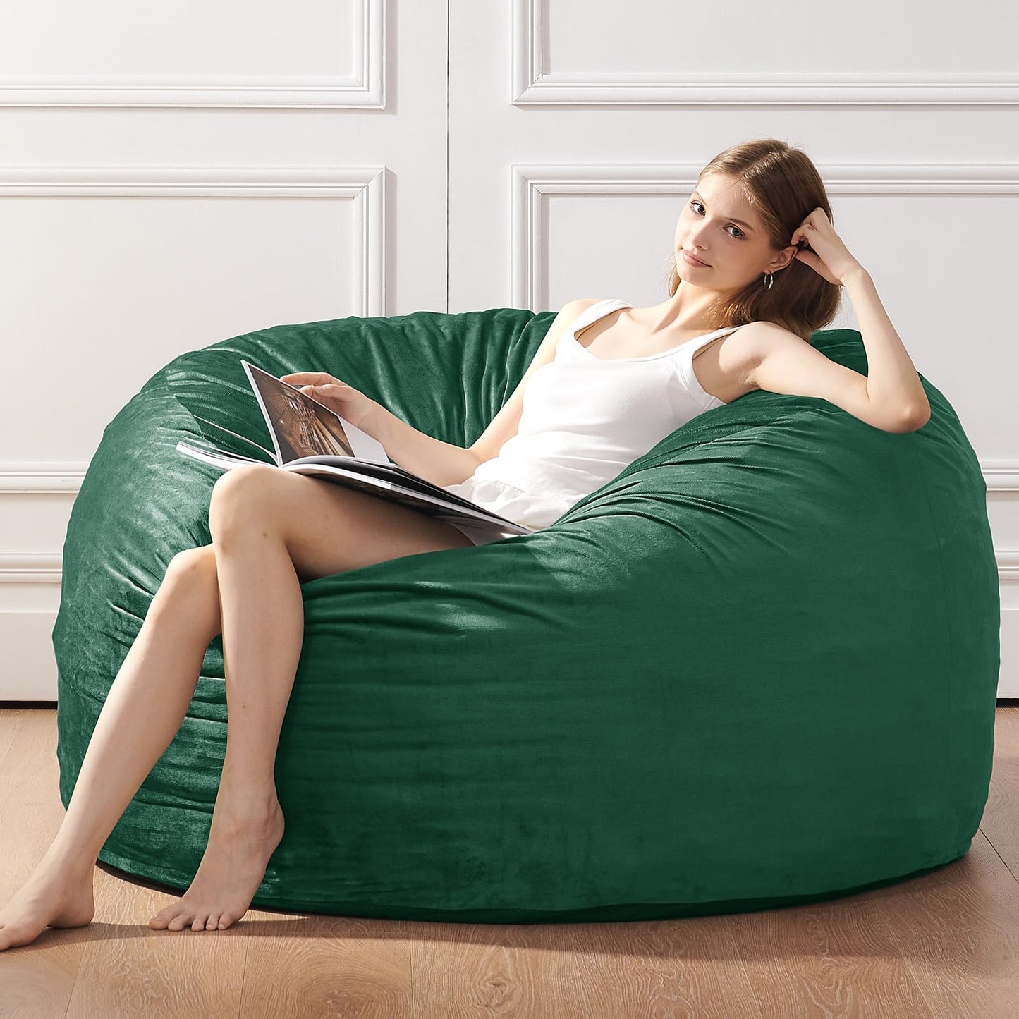 ILPEOD Bean Bag Chairs for Adults - Memory Foam Furniture BeanBag Chair - Kids/Teens Sofa with Soft Micro Fiber Cover - Round Fluffy Couch for Living Room Bedroom College Dorm