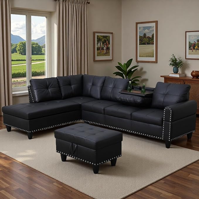 97.5" L Shaped Couch Set Leather, Modular Sectional Couches