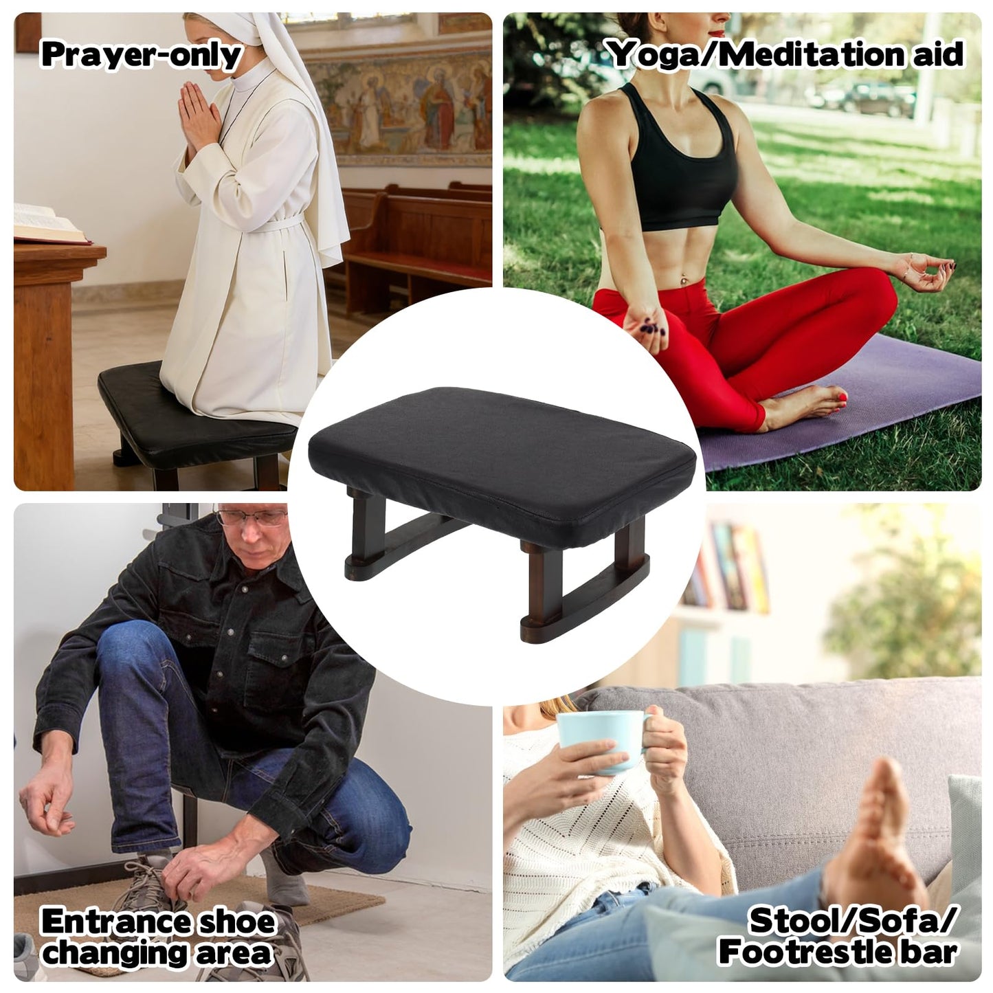 AIHSUMC Walnut Prayer Kneeler with Thick Attached Cushion, Wooden Prayer Bench with Removable Washable Fabric Cover, Sturdy Kneeling Stool for Home Prayer and Meditation