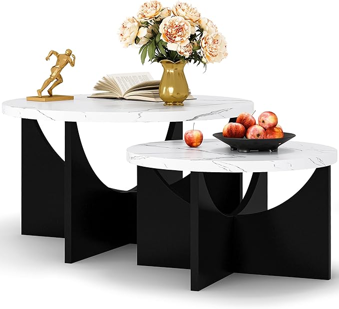 LIKIMIO Nesting Coffee Tables Set of 2, 31.5" Round Side Tables