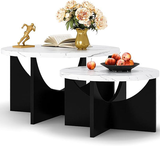 LIKIMIO Nesting Coffee Tables Set of 2, 31.5" Round Side Tables