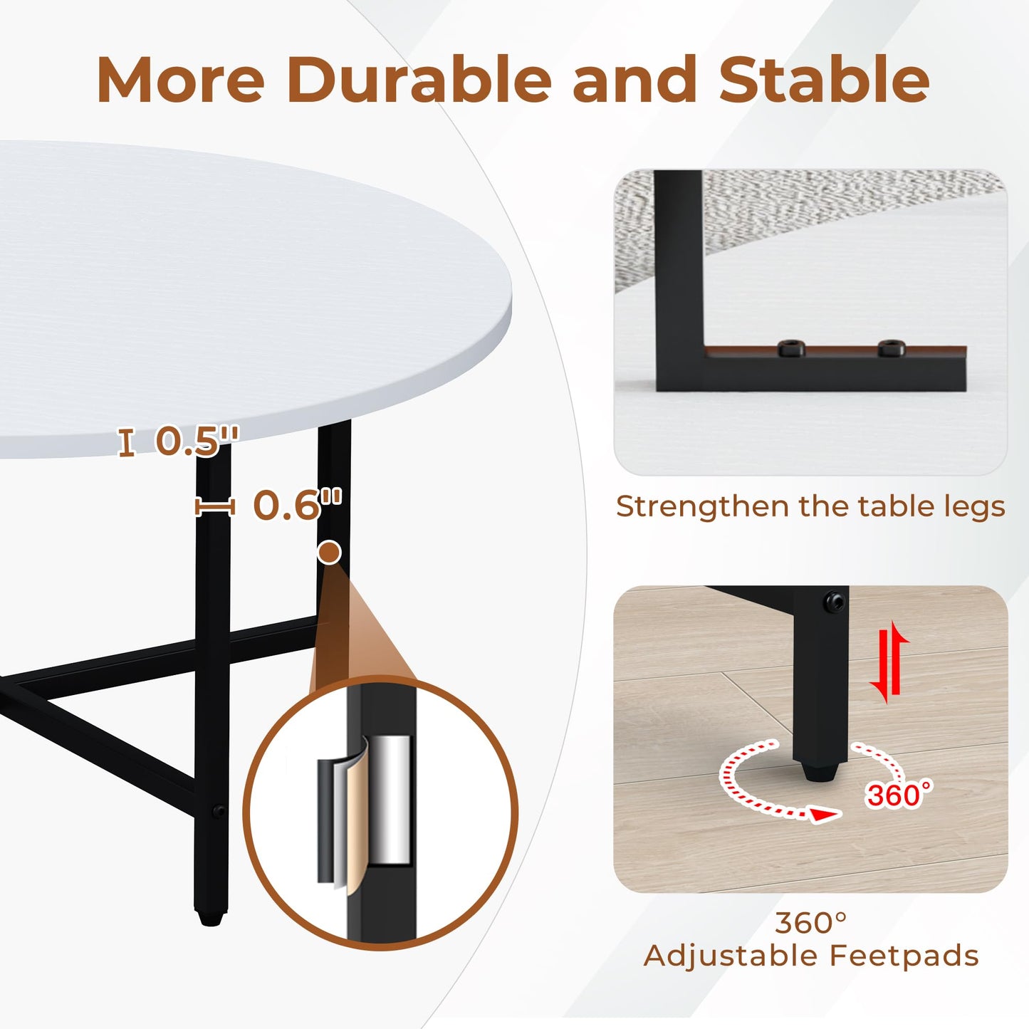FAMIDGE Coffee Table, 23.6" Coffee Tables for Living Room, Round Coffee Table with Metal Frame, Floor Table for Sitting on The Floor, Home, Office, White