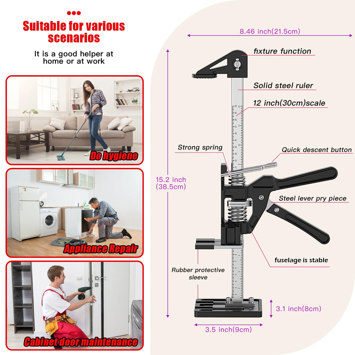 RENYINDA Labor-Saving Arm Jack Multifunctional Construction Jacks, Furniture Jacks，Lift Height 9 inches 400lb Load-Bearing for Installing Windows and Doors, Lifting Furniture, Woodworking Tools