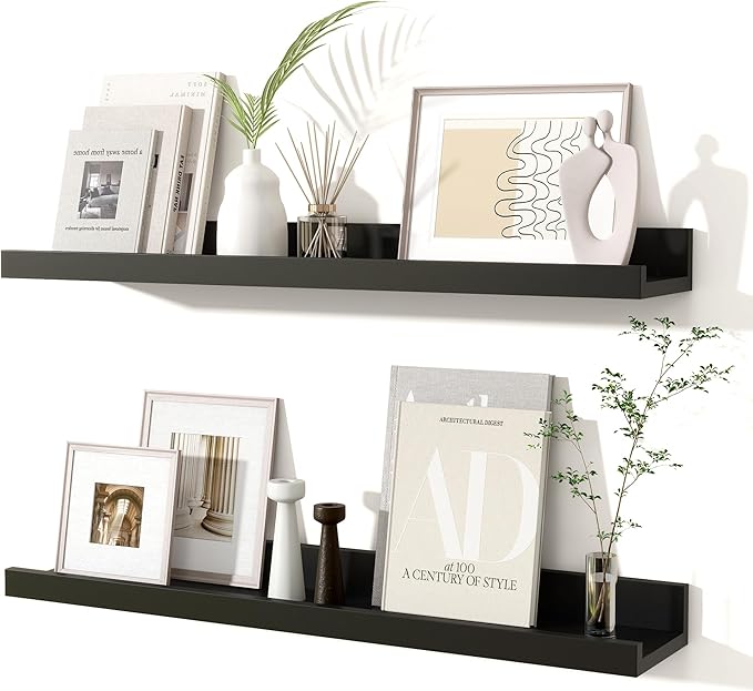 Fun Memories Picture Ledge Shelves Set of 2, 24 Inch Rustic Wall Mounted