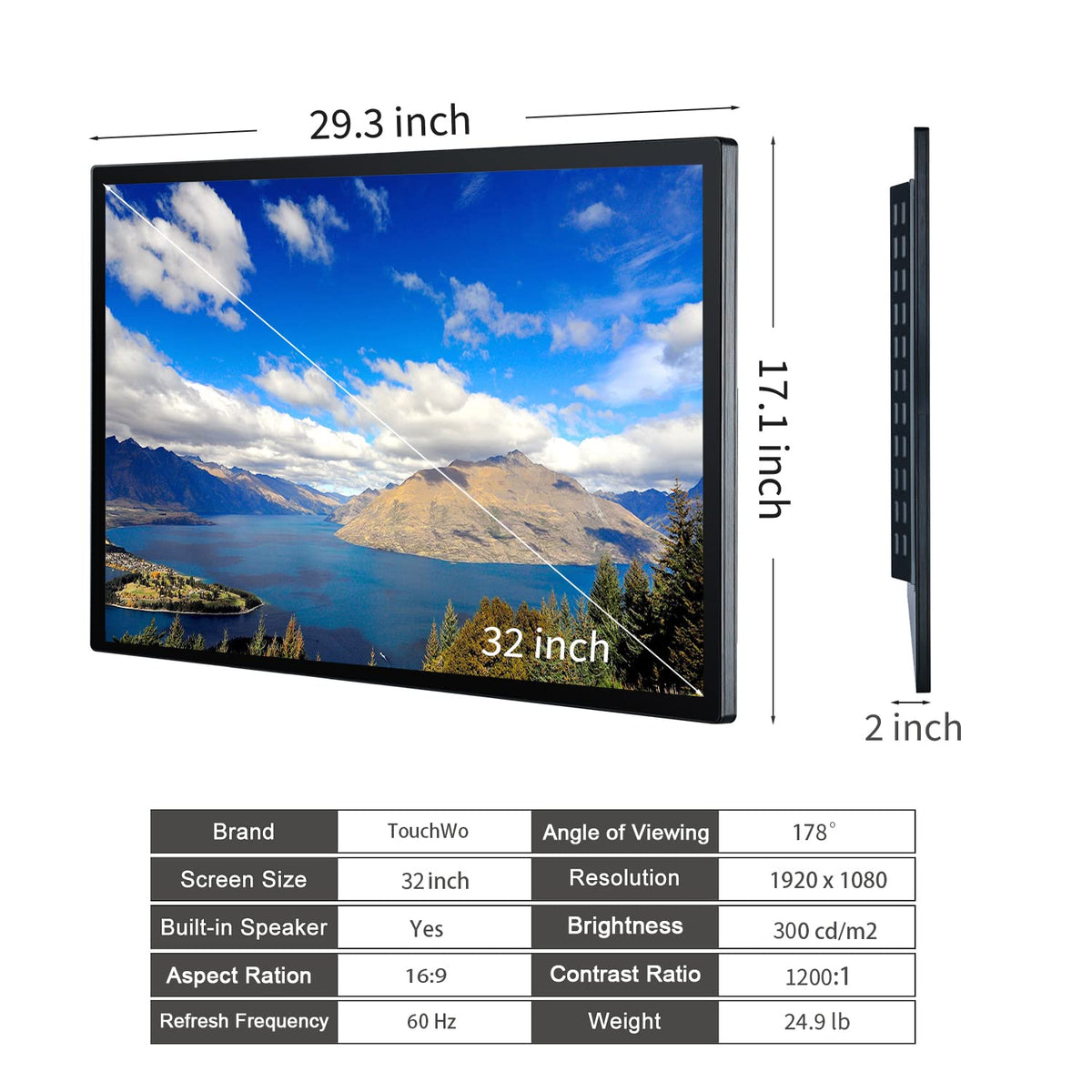 TouchWo 32 inch Interactive Touchscreen Whiteboard, Smart Board with 16:9 Display 1080P, Android 14 Touchscreen Electronic Whiteboard for Office and Classroom, RAM 4G & ROM 32G
