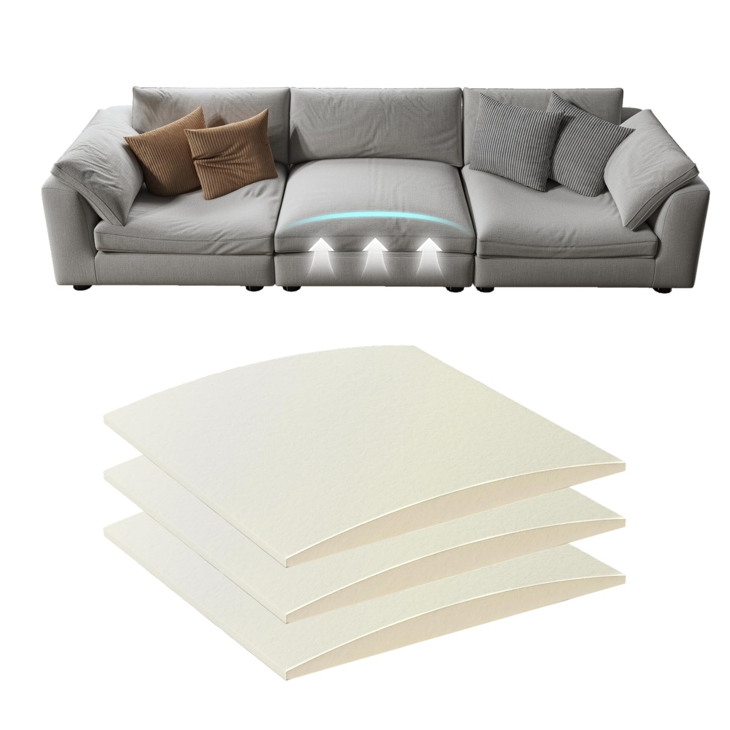 N NOORDENIYA Couch Cushion Support for Sagging Seat, High Density Foam Sofa Support Replacement for Furniture, Curved Couch Supporter for Under The Cushions, Beige Set of 3