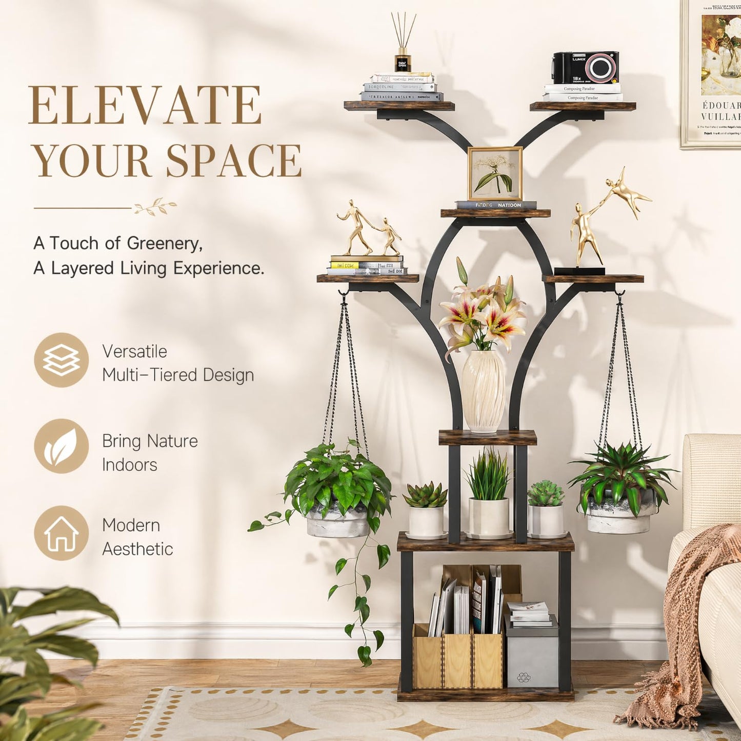 Elbourn 8 Tiered 60" Tall Plant Stand Indoor Shelf with Grow Lights (Brown)