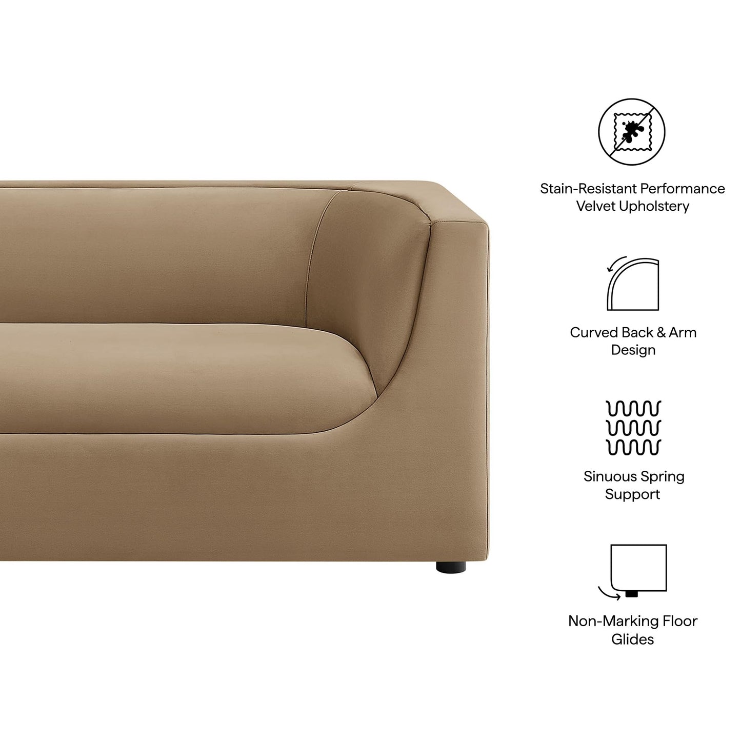 Modway Hilda 67 Inch Modern Curved Back Performance Velvet Loveseat in Taupe – Plush Upholstered 2-Seat Sofa for Living Room, Apartment, Office