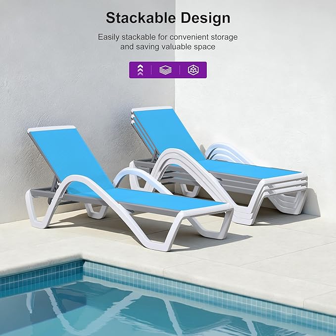 PURPLE LEAF Patio Chaise Lounge Chair Set of 3 Outside Aluminum Plastic