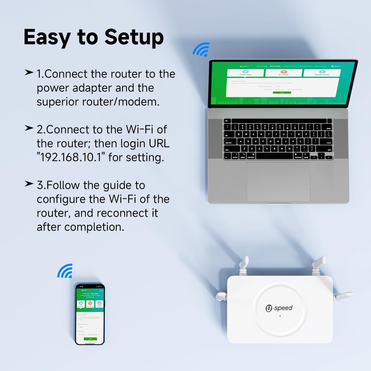 U-SPEED AC1200 WiFi Router Dual Band Wireless Internet Router, Speed Up to 1.2 Gbps, 4 x 1000 Mbps Gigabit Ethernet Ports, Bridge/Repeater Mode, Guest Network, IPV6, EasyMesh, Parental Controls