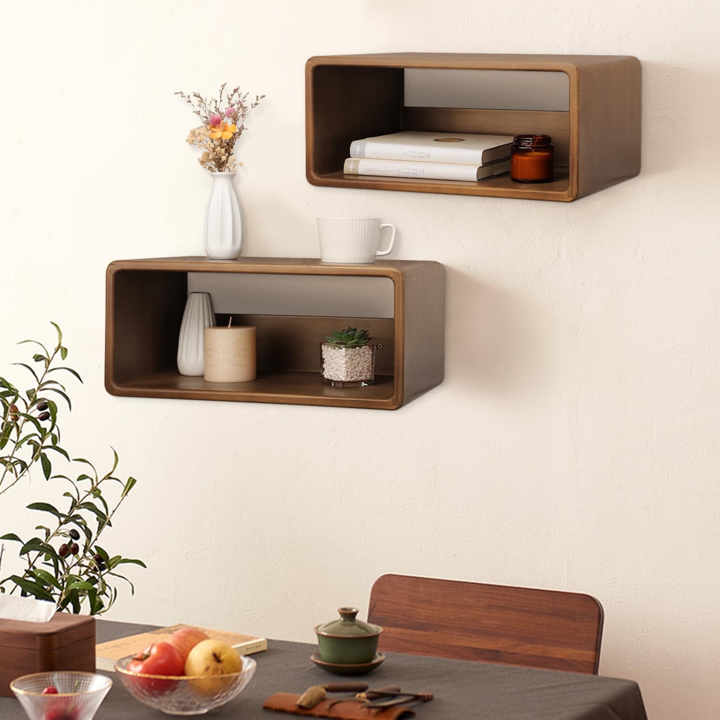 WDSHIYI Floating Nightstand, Wall Mounted Bedside Shelf, Handmade Bedroom Furniture,Pine Wood Floating Bedside Table, Minimalist and Unique Style 18”x 10”x 7.5” Brown