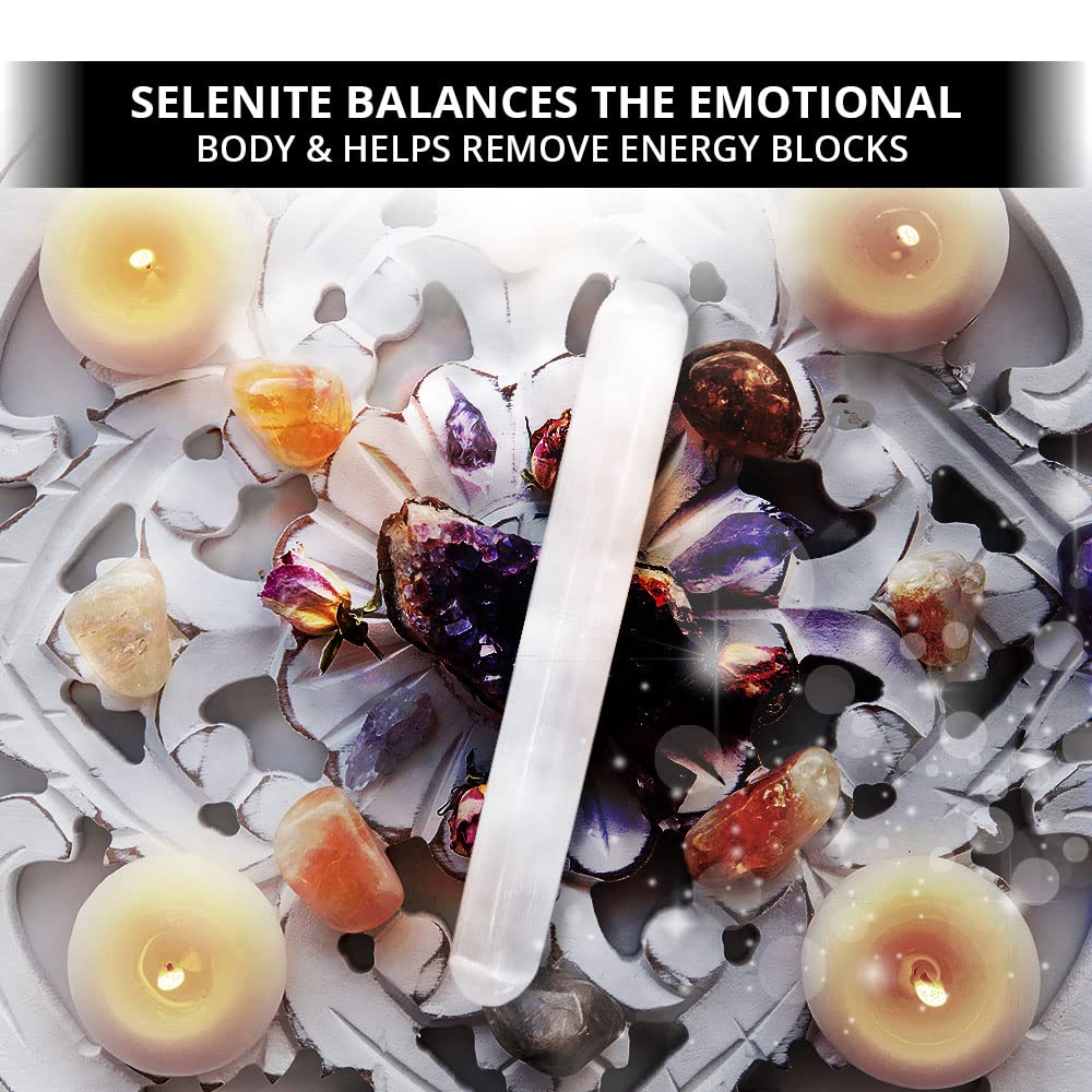 NORTHLANDZ Selenite Crystal Massage Wand 6 Inches, Moroccan White Healing High Efficient Energy Crystals for Anxiety Relief, Yoga, and Meditation, Ideal for Gift and Home Decor