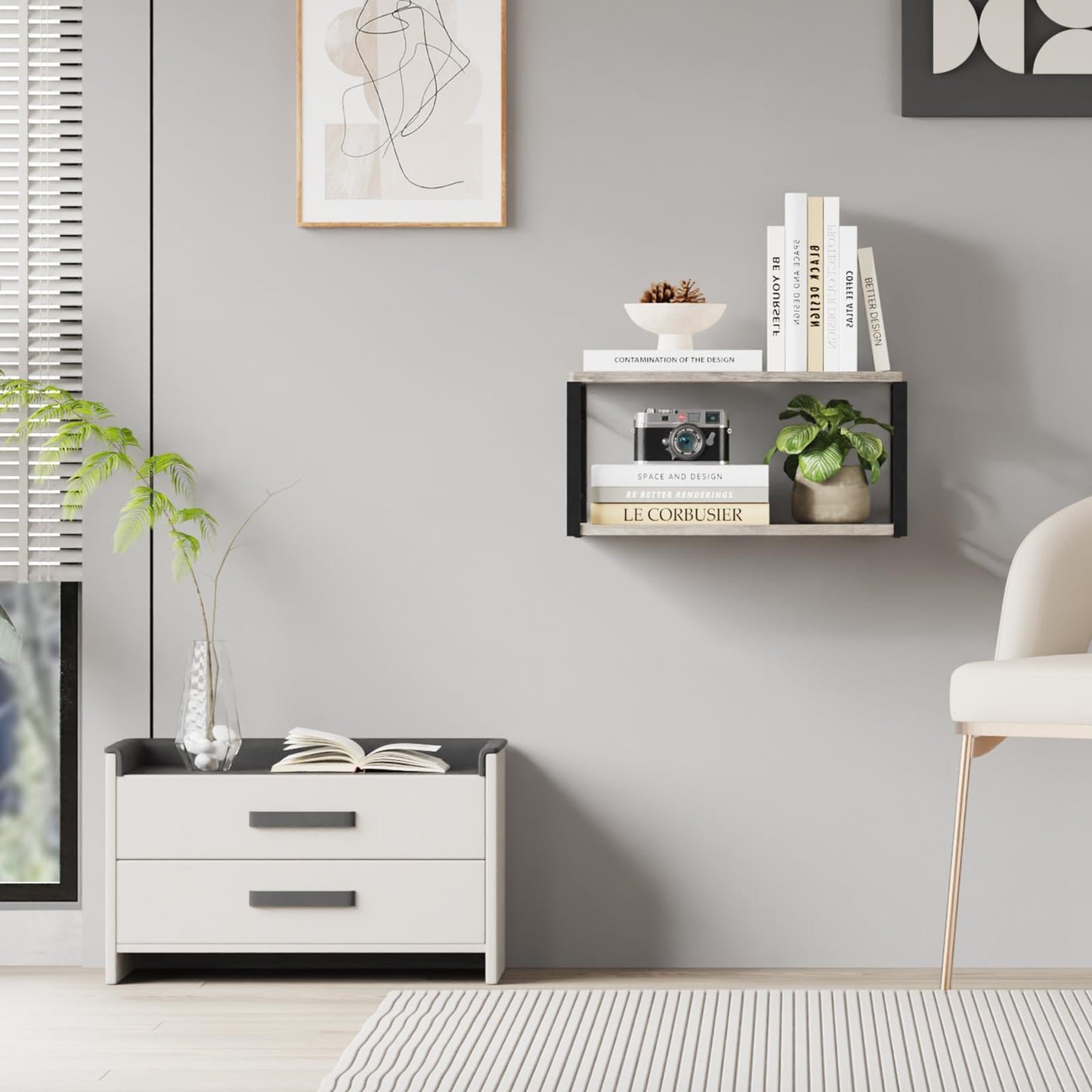 NANAGIFTREE Floating Nightstand, Wood Bedside Shelf Wall Mounted Nightstand, Floating Bedside Table Wall Shelf for Bedroom, Living Room, Bathroom, Kitchen, Office (Vintage Gray)