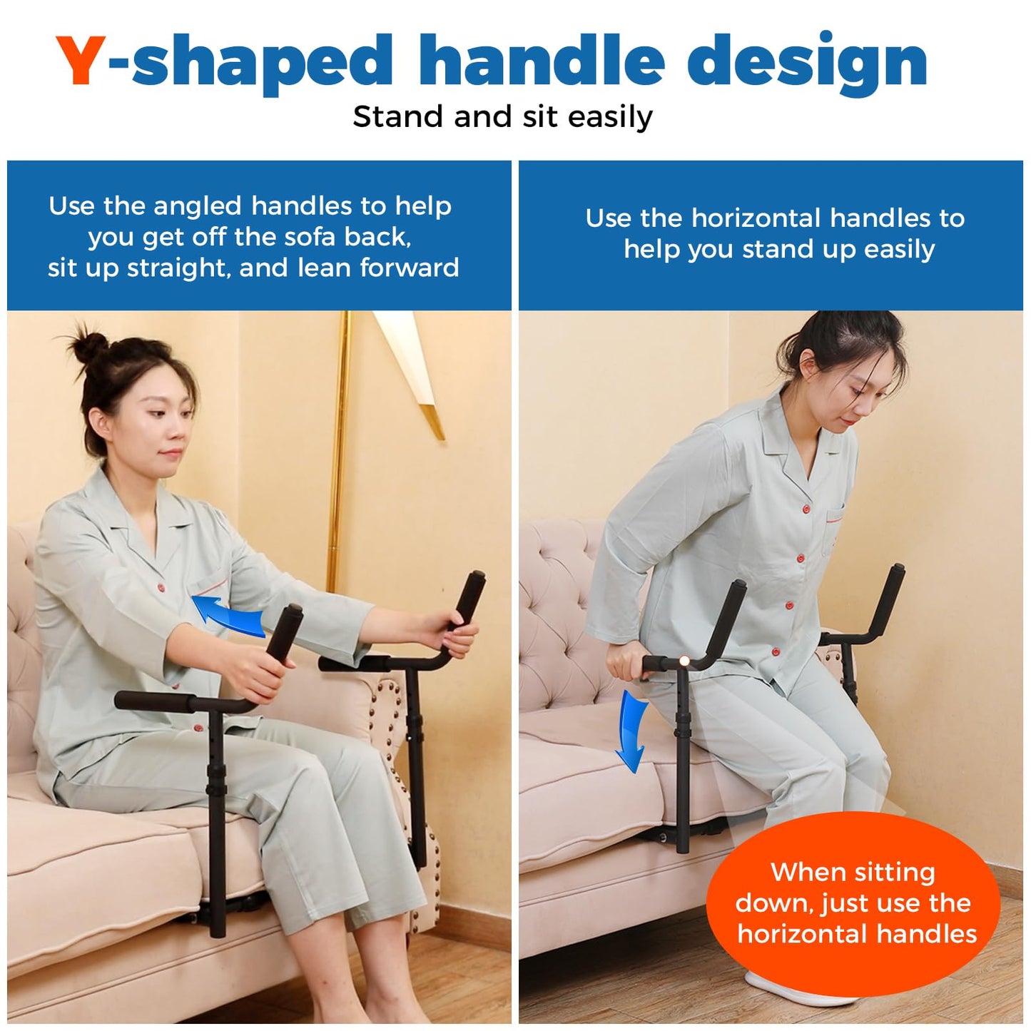 Fanwer Stand Assist for Couch and Sofa, Settee Lift Assist for Elderly, Y-Shaped Grab Bar Standing Aid for Patients, Adults, Seniors and Disabled, Adjustable Daily Living Mobility Aid, Black,Small